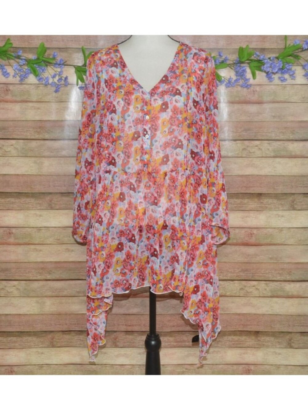 Lane Bryant Size 22W 24W Floral Sheer Tunic Top Boho Romantic Feminine Flowy